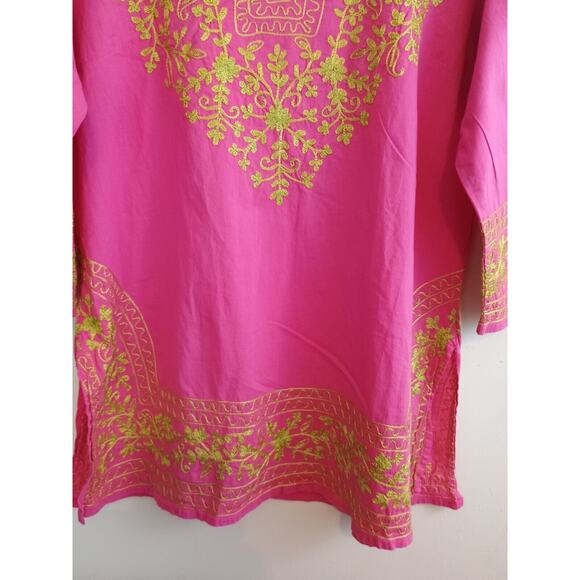 Gretchen Scott Tunic Womens Medium Pink Embroidered Floral Hipster Boho Blouse - Picture 5 of 6